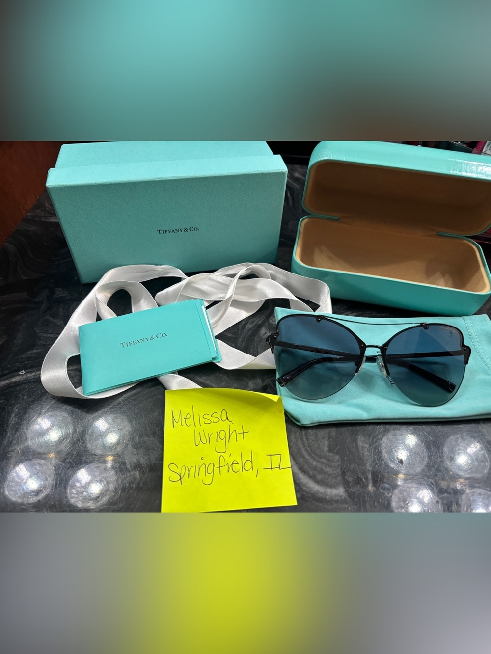 Tiffany & Co. Teal Case with Blue Gradient Lens Aviator Sunglasses